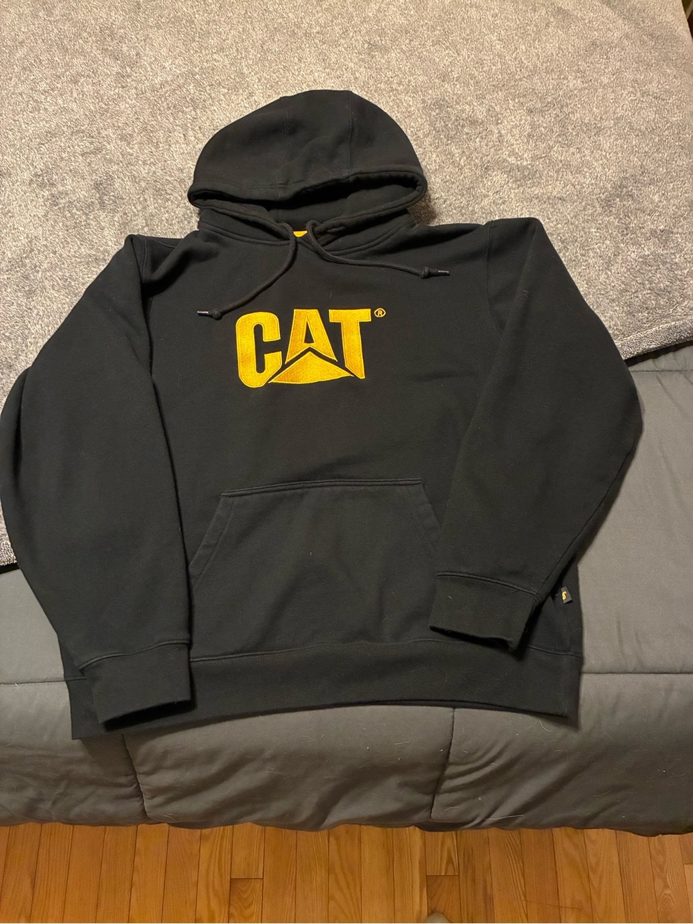 Caterpillar CAT Men’s Black Hoodie Sweater with Yellow Logo - Heavyweight XL